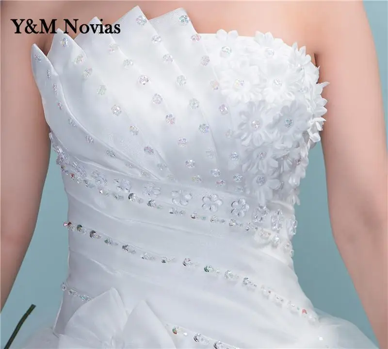 New Luxury Beading Brush Train Lace Up Wedding Dress Sexy Strapless Applique Customized Plus Size Bridal Gown Vestido De Noiva