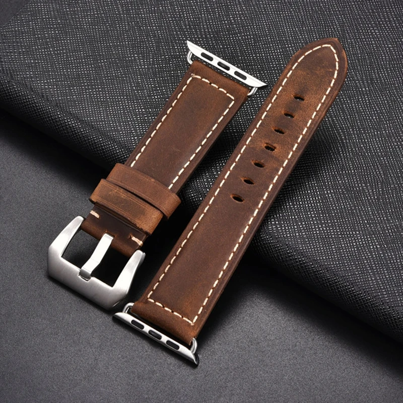 Handmade Retro Crazy Horse Leather Watchband For Apple Watch Series 5 4 3 2 1 Sport Wrist Strap 42 38mm For iWatch Band 44 40mm