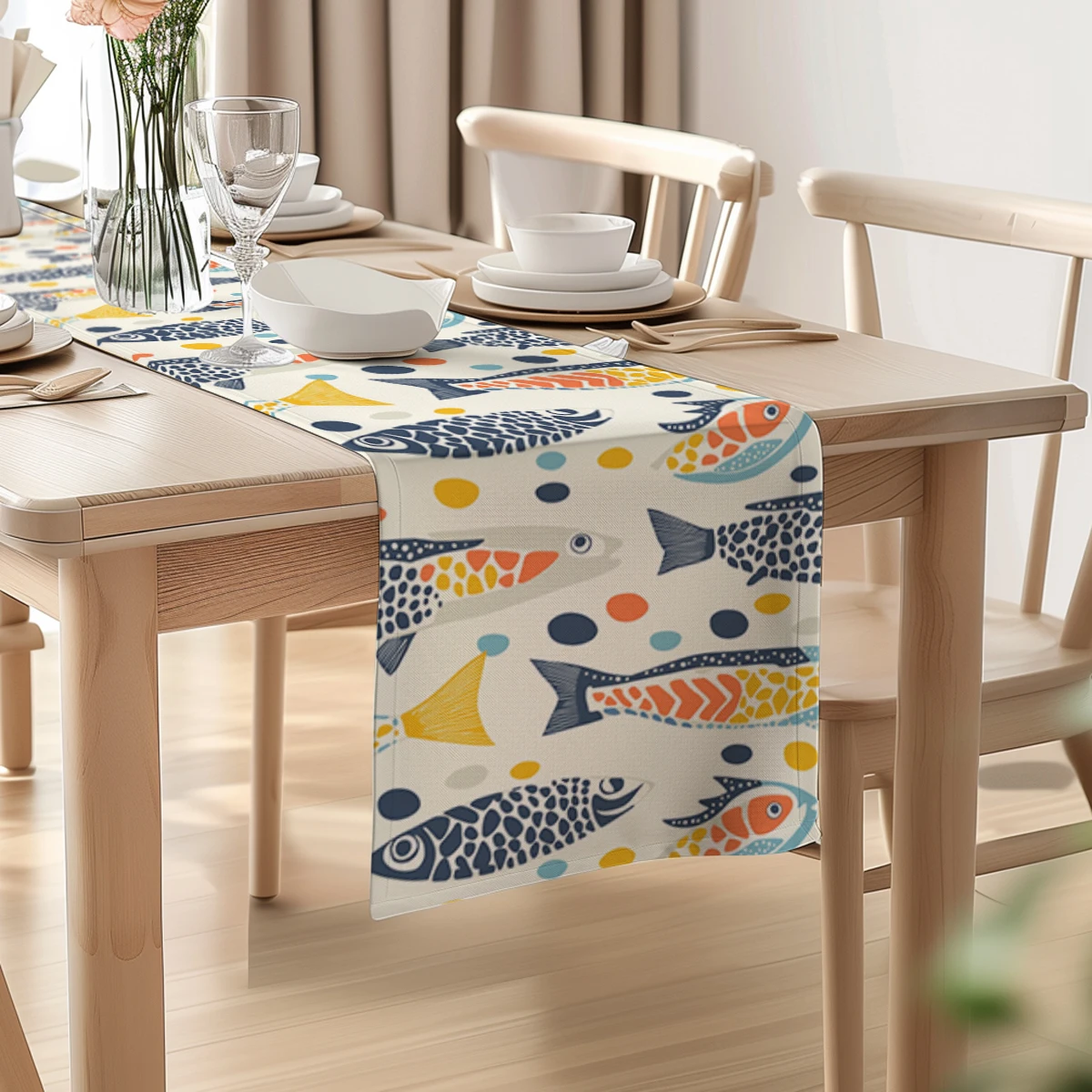 Fish Folk Wind Table Runner Kitchen Dining Decoration Table Runners Holiday Decorations Room Decor