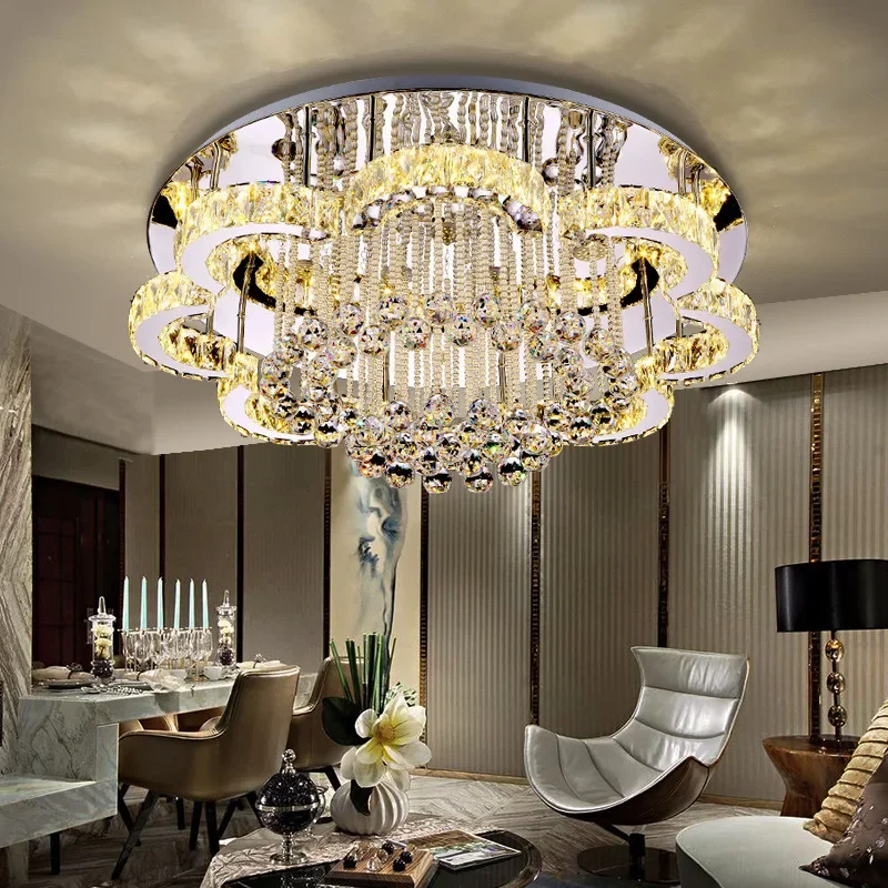 Stainless steel crystal lamp, living room light, headlight, LED ceiling light, simple modern atmosphere, bedroom lamps