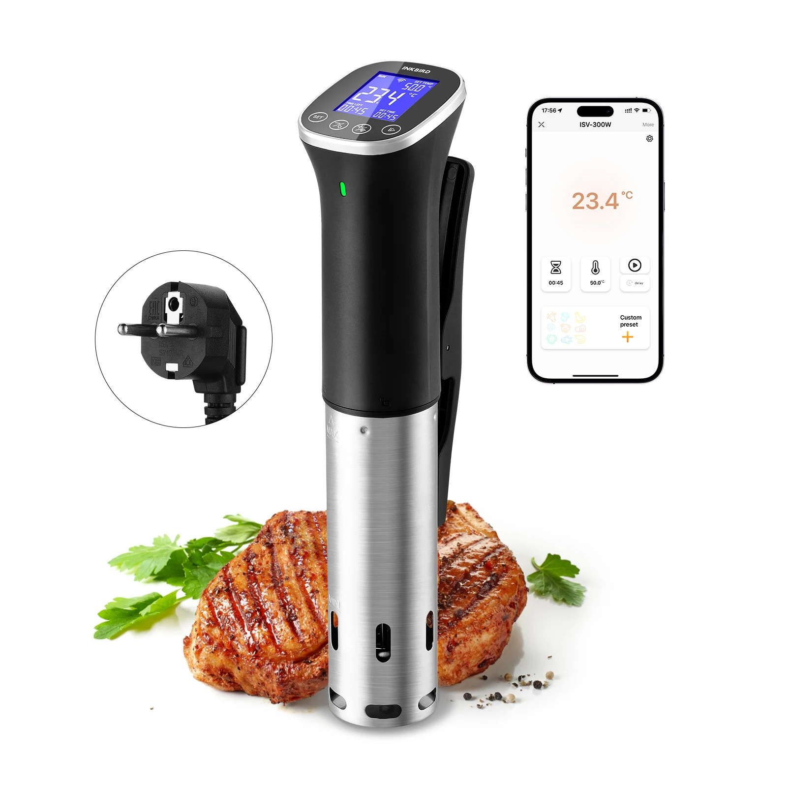 INKBIRD ISV-300W WiFi Sous Vide Cooking IPX7 Waterproof Sous Vide Cooker with Recipes, Alarms, Timer, Booking Function Free App