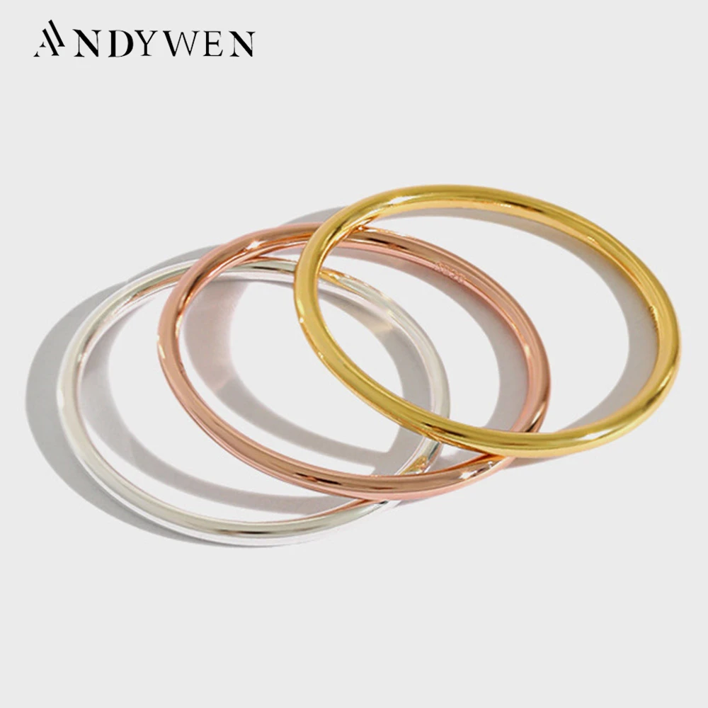 ANDYWEN925 Sterling Silver Three Color Line Thin Ligher Weight Finger Rings Simple Slim Women Rock Punk Circle Rings Jewelry