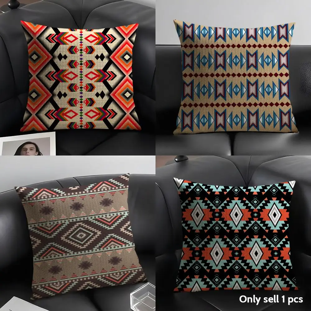 Native Fabric Pattern Cushion Cover Natural Linen Organic Fabric Double-Sided Printing Breathable Perfect Gift for Decor