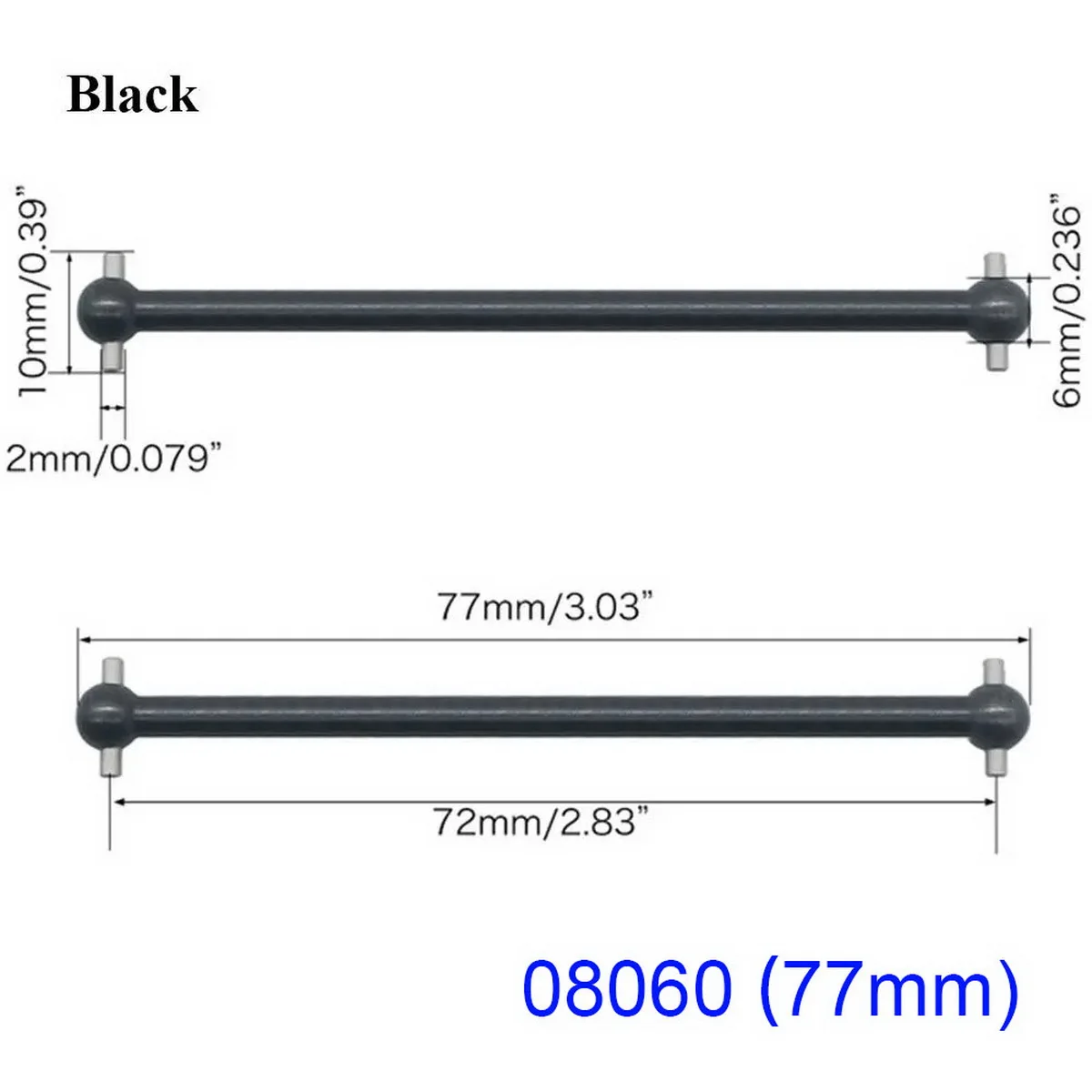 HSP Unlimited 2 Stück RC Auto Stahl Metall Antriebswelle Dogbone Länge 61 mm 63 mm 70 mm 77 mm 84 mm 87 mm 89,5 mm 100 mm