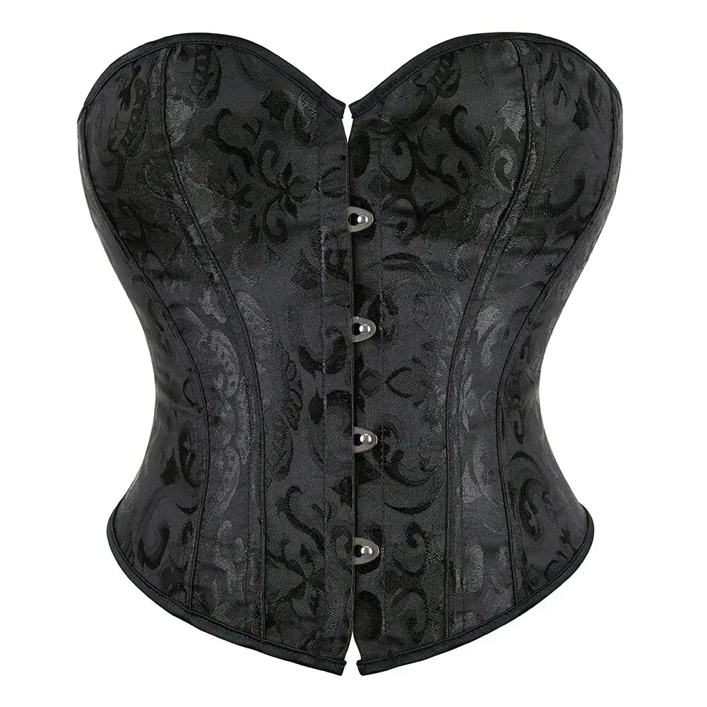 

Women Vintage Brocade Overbust Corset Crop Top Lace Up Plastic Boned Bustiers Body Shaper Short Torso Sexy Kорсет