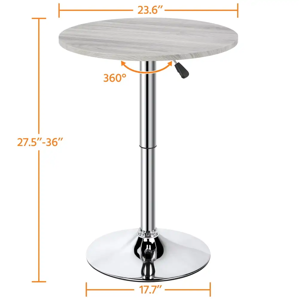 Chrome Base Round Swivel Bar Table for Bistro Pub Kitchen Dining Cocktail Table, Gray