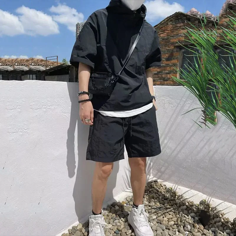 

Men's Casual Shorts Sets Lightweight Short Sleeve Hoodie T-shirt Quick Dry Shorts Suits Summer Outdoor Sports Cool Workwear Set