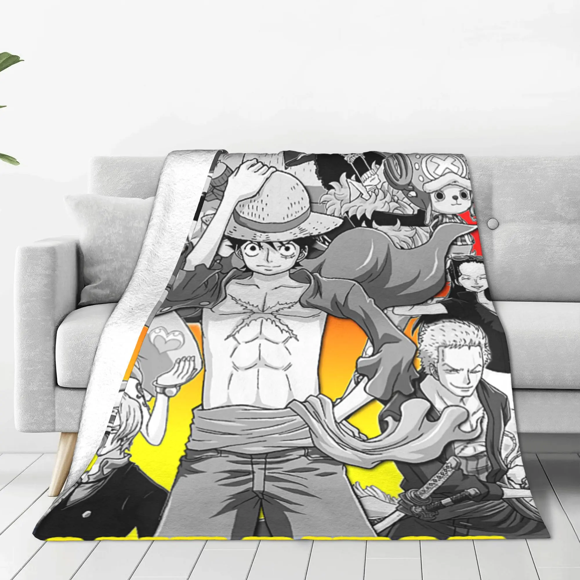 1PC Home Anime Character Collage with Stencil Blanket Throw Blanket One Pieces Novelty Warm Blanket All Season Gift