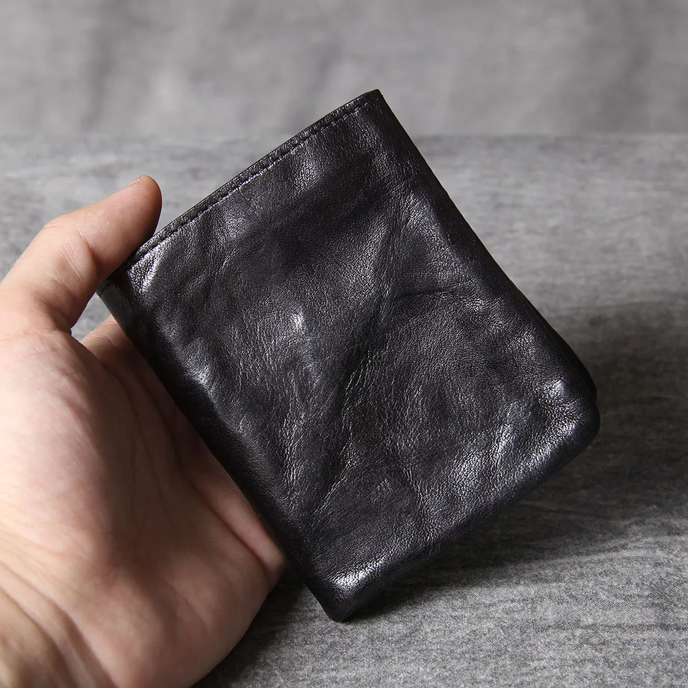 S.WORKER Vollnarbiges Rindsleder-Portemonnaie Vintage Slim Bifold Geldbörse für Herren Business – Detail 20
