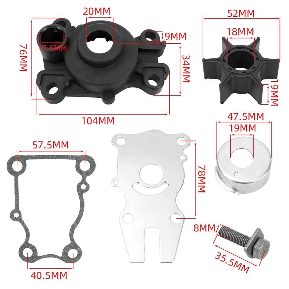 63VW0078 Water Pump Impeller Repair Kit With Housing For Yamaha 6-30 HP Outboard Boat Motors Replacement