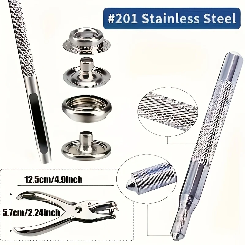 25set Stainless Steel Snap Fastener Kit, 15mm Heavy Duty Snap Button Press Stud Cap for Marine Boat Canvas Bag Leather DIY Craft