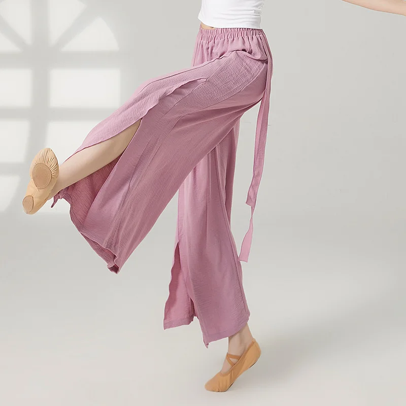 Flowy Body Rhyme Skirt Pant Women Classical Dance Training Practice Culottes Wide Leg Loose Belt High Waist Slim Dancer Clothes