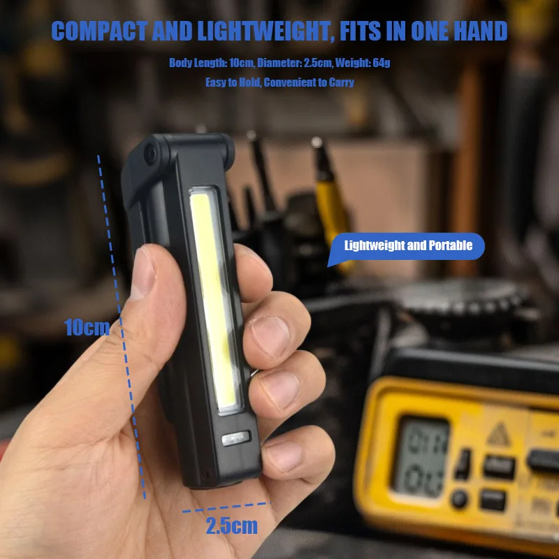 VOLODYMYR COB Work Light 240° Folding Flashlight USB Rechargeable Portable Camping Repair Spotlight with Hanging Hook Magnetic