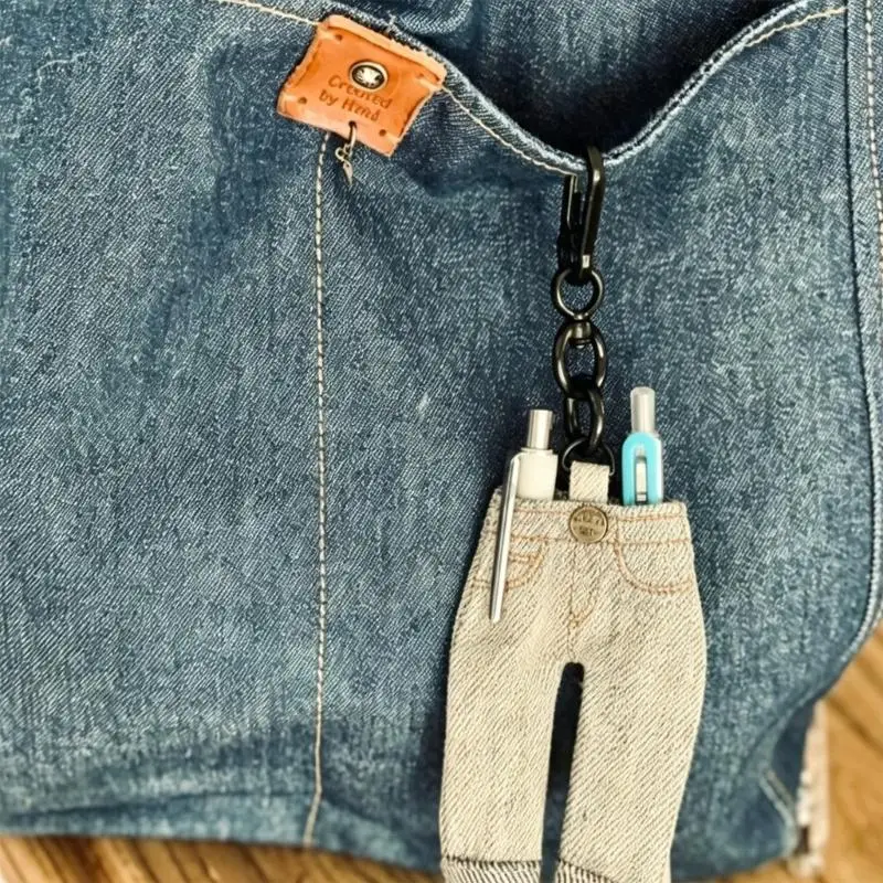 96BA Mini Jeans Fabric Journal Pen OrganiserFabric Pen Clip for Notebook Carry, Planner Carry, Bag Decoration, Daily Hanging,