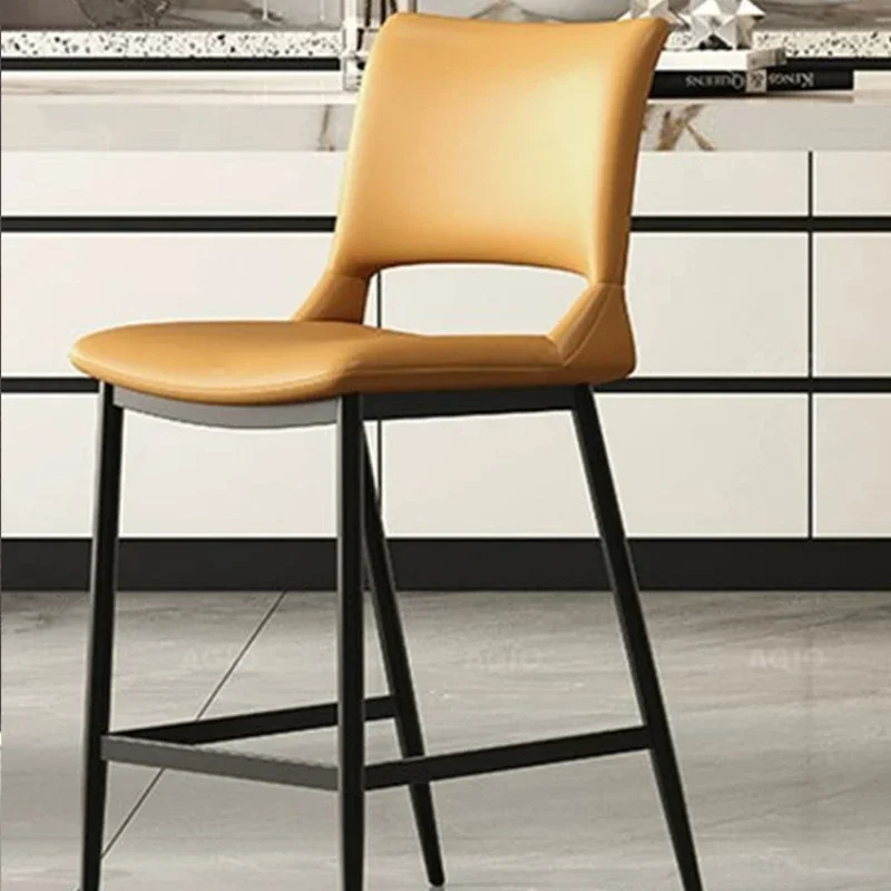 Light Luxury Bar Chairs Made of Genuine Leather Modern Minimalist High Legged Bar Stools Island Stools Backrest Furniture