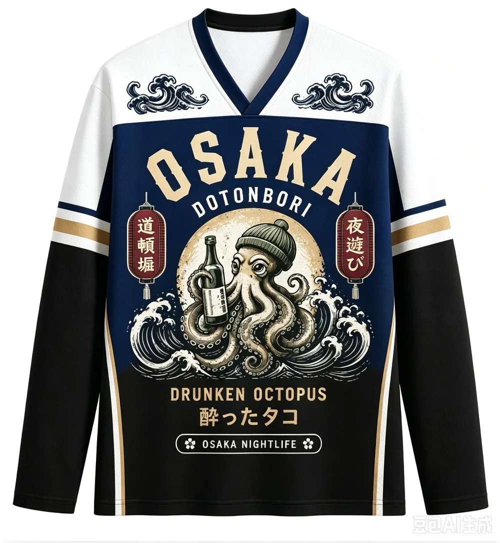 2026 Japanischer Stil Oktopus-Muster 3D-Druck Langarm-T-Shirt mit V-Ausschnitt für Männer und Frauen Street-Punk-Stil Outdoor-Freizeit-Oberteil – Detail 5