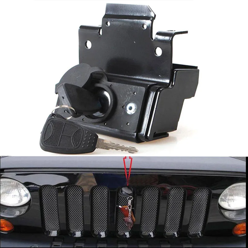 Security Hood Lock Set Kit Engine Anti-Theft Assembly For Jeep Wrangler JK 2007-2009 2010 2011 2012 2013 2014 2015 2016 2017