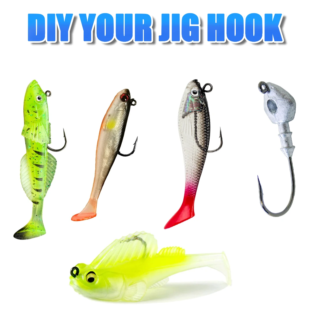 FishTrip 60 Degree Round Bend Jig Hook Worm Bait Fishing Hook Soft Plastic Hook Aberdeen for Jighead Mold DIY Make Accessories