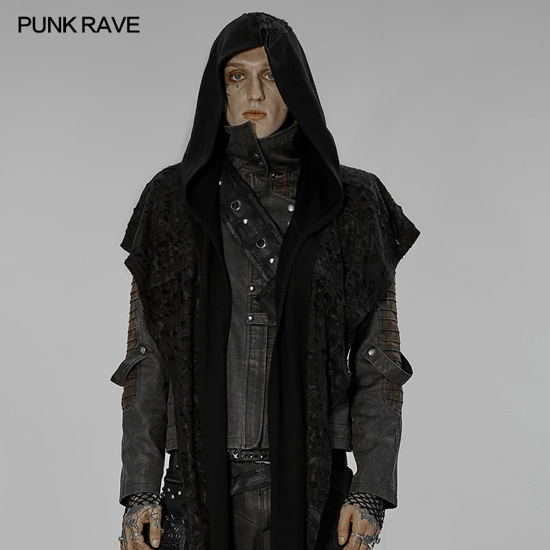 PUNK RAVE Men's Post-apocalyptic Style Oversize Hooded Scarf Gothic Mystery Fashion Black  Hat Winter Scarves