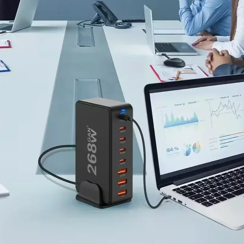 268W/240W GAN Gallium Nitride USB TypeC Multi-port Desktop Travel Charger With Power Adapter PD Charger Office Home Charger image 5