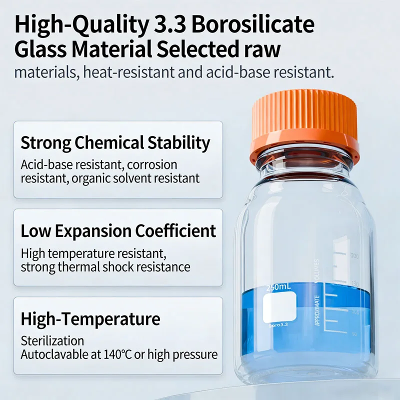 1PCS Boro 3.3 Round Glass Culture Medium Storage Bottle 100-20000ml Brown/Clear with GL45 Screw Caps for Lab Water Reagent
