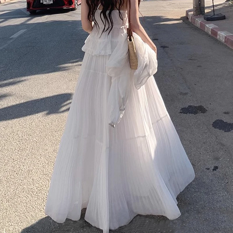 

Нежная белая сетчатая длинная юбка для женщин, летняя юбка из тюля длиной до щиколотки, модная повседневная юбка для свиданий и шопинга, миди-юбка