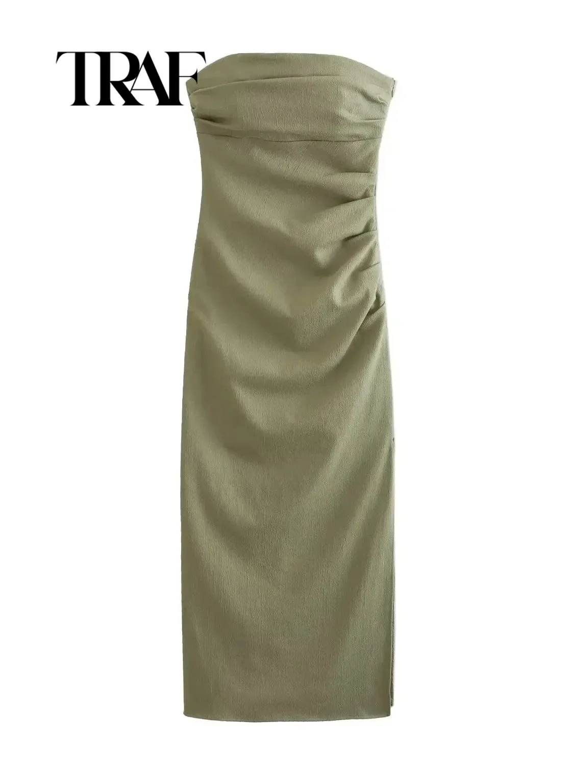 TRAF Sexy Women Long Dress senza spalline Backless Slim Package abiti da sera Fold Spring Lady elegante Party Midi Dress