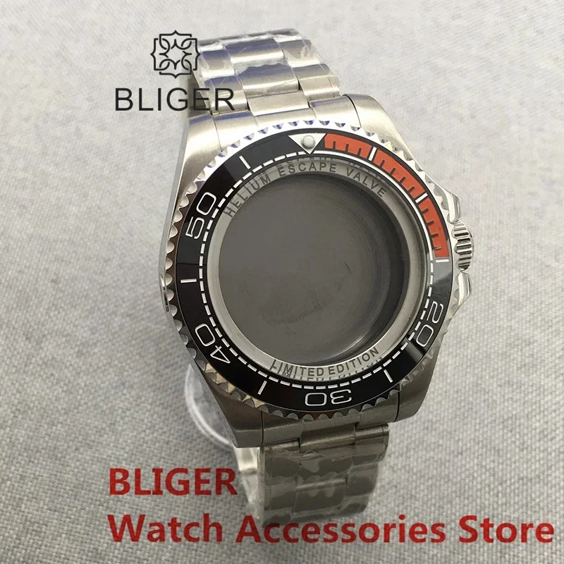 

BLIGER 43MM Sterile Silver Watch Case Black Orange InsertFor NH34 to NH39 ETA2836 Miyota8205 8215 821A Mingzhu2813 3804 Movement