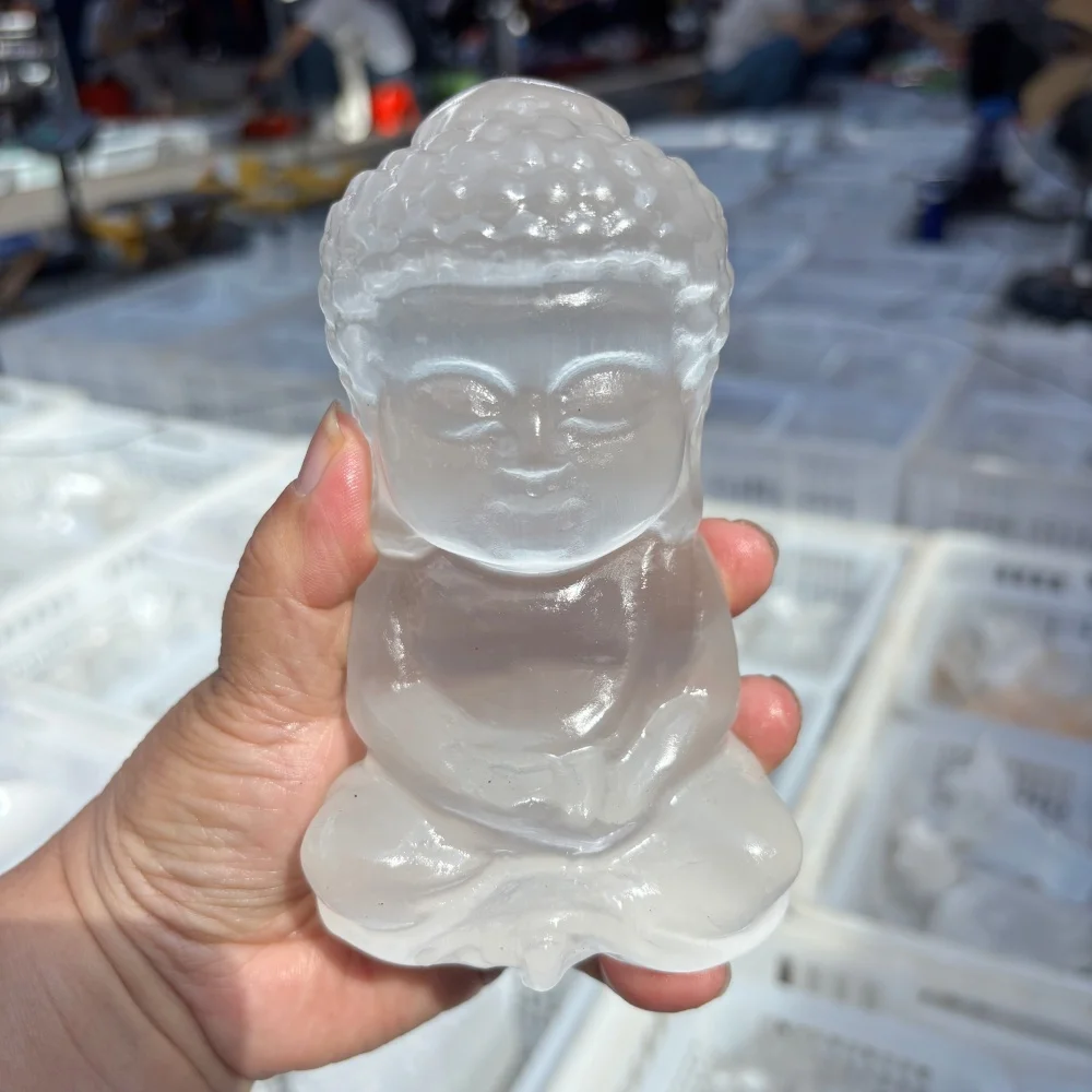 Natural Selenite Baby Buddha Statue Crystal Little Buddha Figurine Reiki Healing Home Altar Meditation Ornament Spiritual Gift
