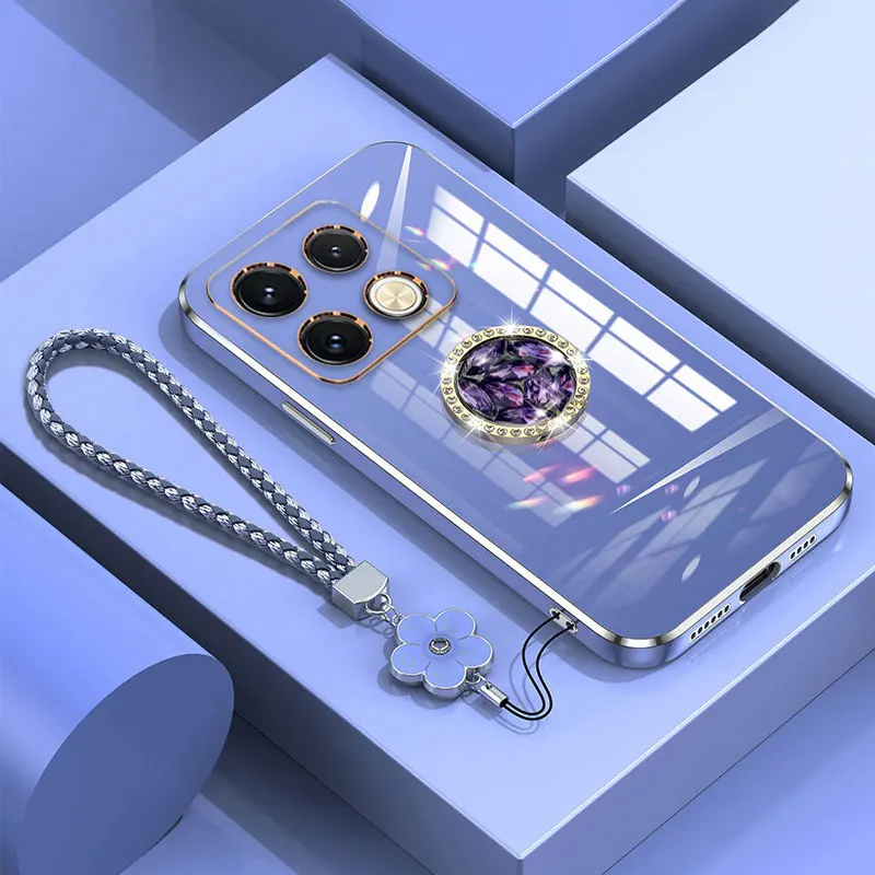 Note40 pro+ Case with Lanyard,Luxury Diamond Holder Case For infinix Note 30 40 pro plus Hot 40 30i Zero30 Cover Case Stand Ring