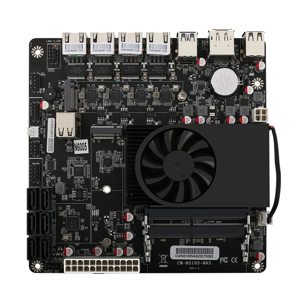 NAS Motherboard N5105/N6005 4x i226-V 2.5G Nics Dual M.2 NVMe Six SATA3.0 2*DDR4 HD-MI2.0 DP Mini ITX 17x17CM Soft Routing