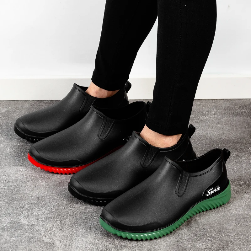 1 par de Botas de lluvia hasta el tobillo para hombre, zapatos de lluvia simples e impermeables, dureza, antideslizantes, pesca en el trabajo, Camping, impermeables