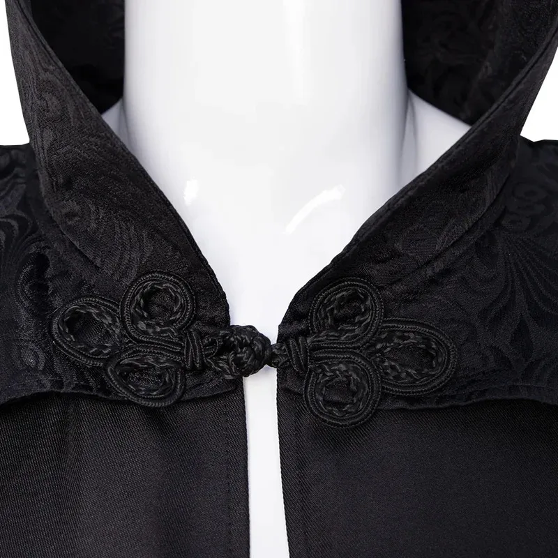 Mantello lungo gotico nobile da uomo con orlo grande, colletto alla coreana da vampiro, mantello Steampunk, cosplay, poncho medievale di Halloween