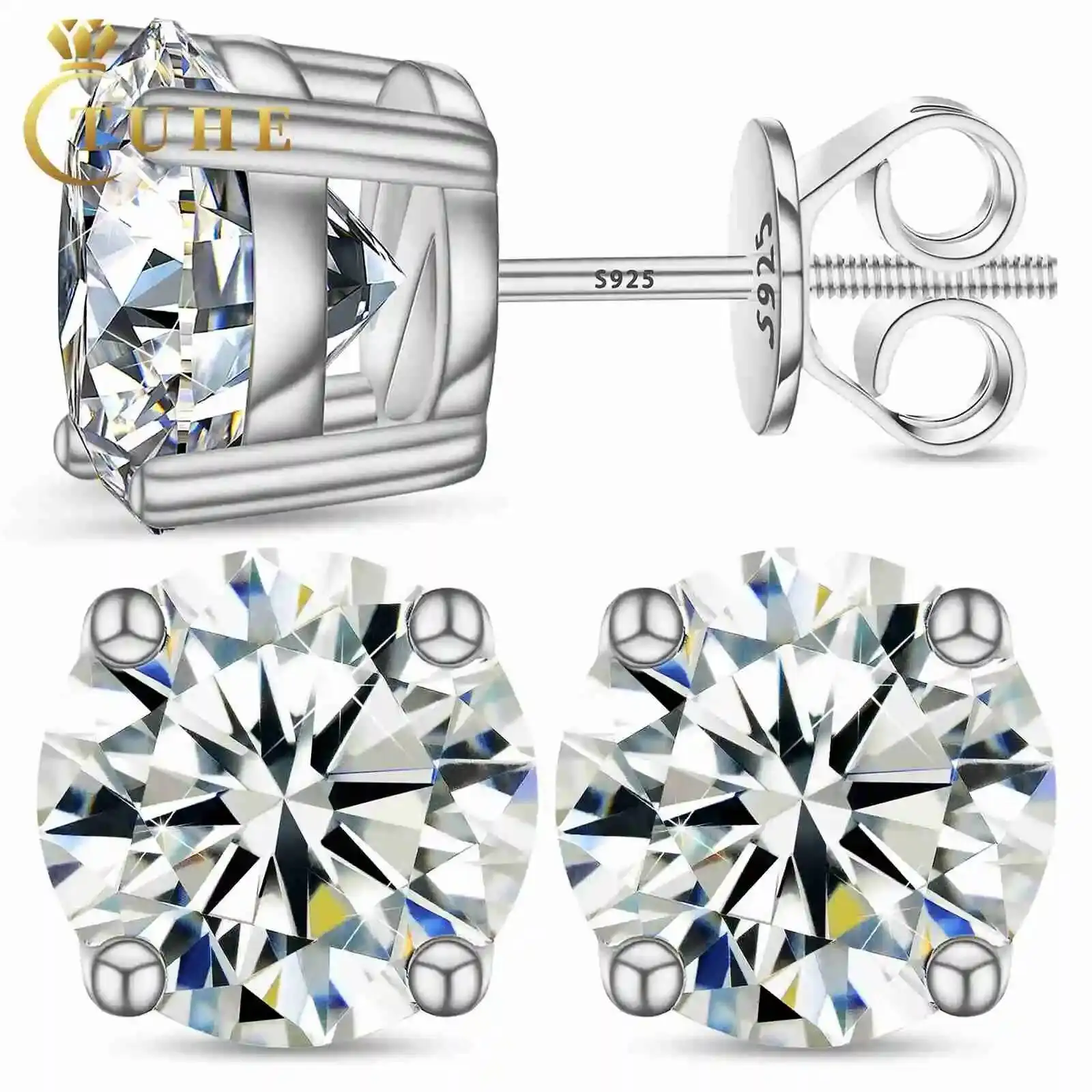 USA Warehouse Fine Jewelry 18K Gold Plated 925 Sterling Silver 4 Claws Setting VVS Moissanite Diamond Luxury Stud Earrings