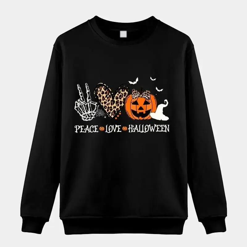 

Peace Love Halloween Winter Plus Size Sweatshirt Women's Harajuku Warm Pullover Korean Clothes