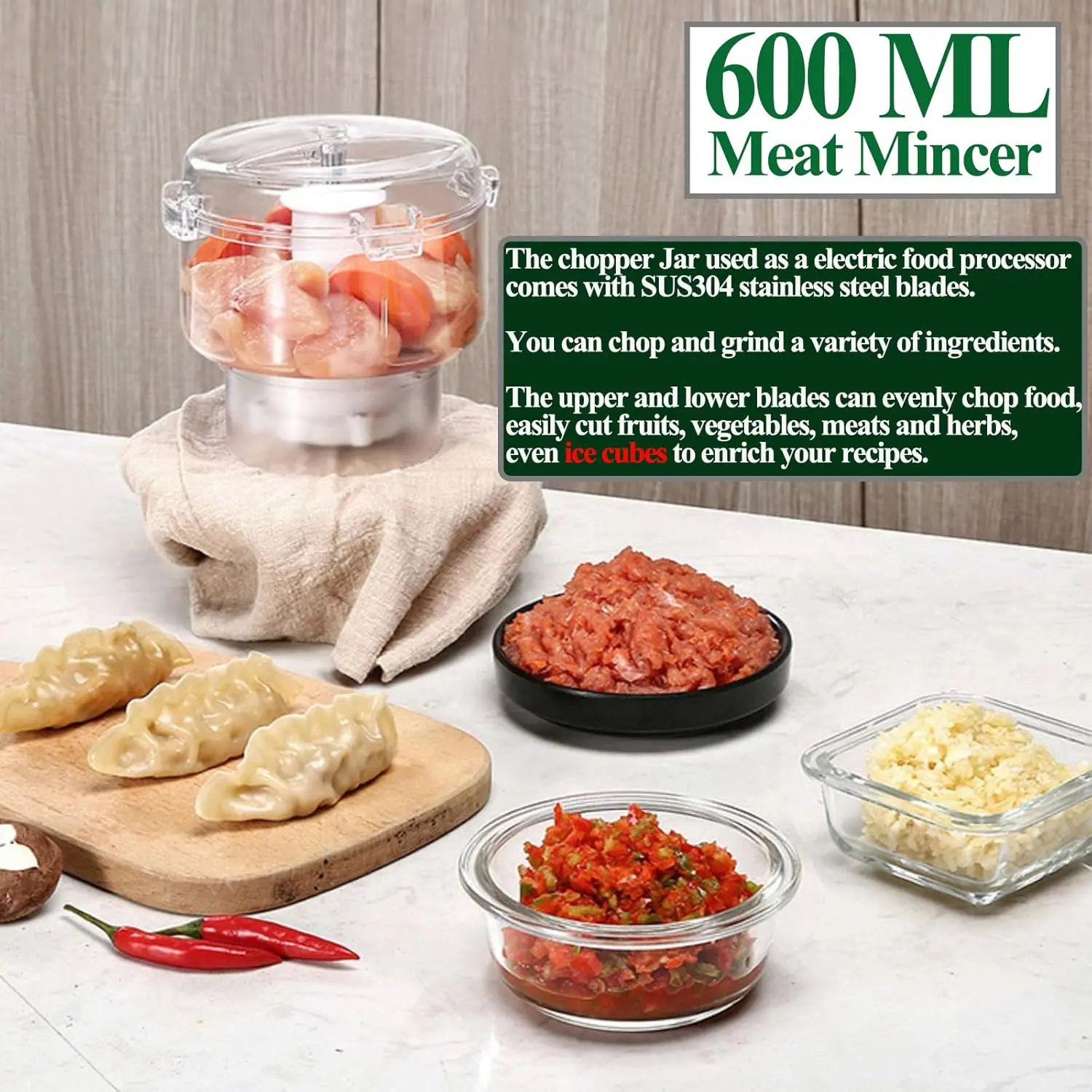 800W 2-Speed Electric Blender & Food Processor, 4-in-1 Kitchen Mixer with Grinder for Shakes, Smoothies, Meat Chopping, Dry Grin view 4