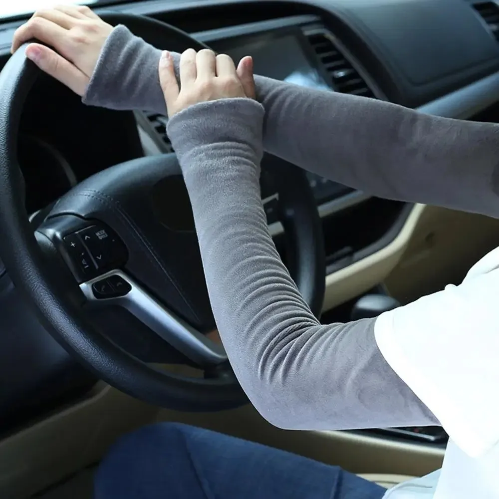 Unisex Fleece Warm Sleeves Soft Thicken Long Arm Covers Cold Resistant Solid Color Arm Warmer