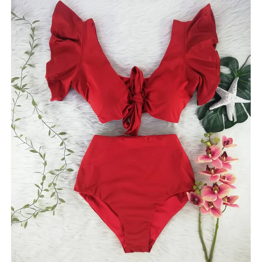 

Women's New Print High Waist Bikini Swimsuit V Bikini Set One-piece Swimwear Summer Beach