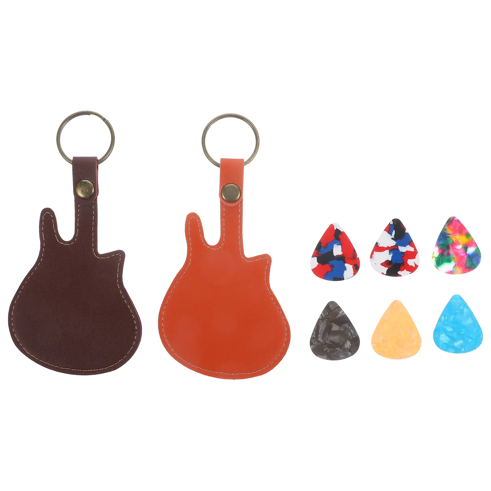 

Guitar Picks Bag Organizer PU Texture Wooden Picks Container Practical Gift for Musicians 1Set Keychain Holder