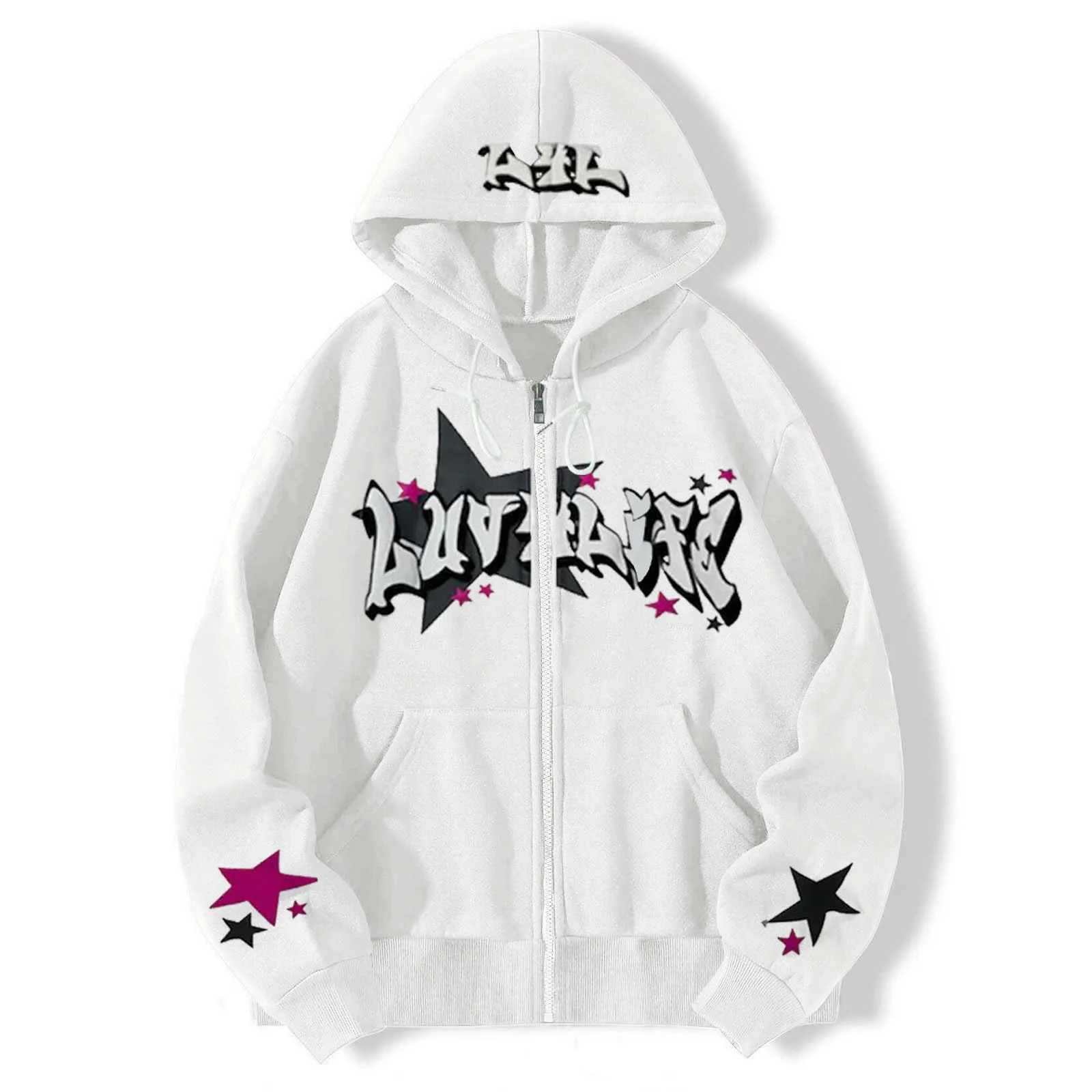 European and American Gothic style letter five pointed star printed hooded sweatshirt for autumn and winter Y2K American zipper