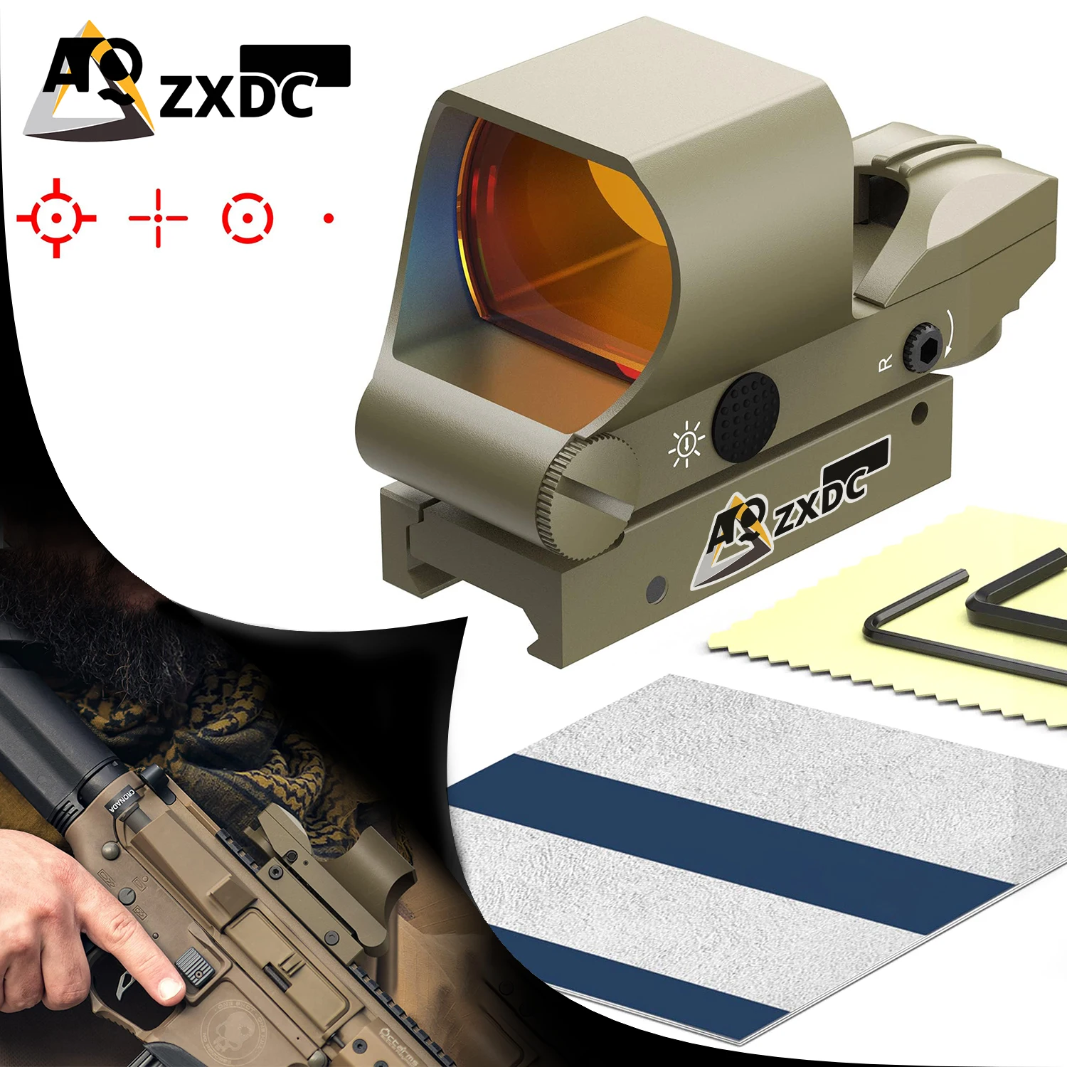 

Tactical Hunting Airsoft Red Dot Sight with 20mm/22mm Rail, Holographic Red Dot Sight Rifle Scope 4 Reticles 5 Brightness Setti