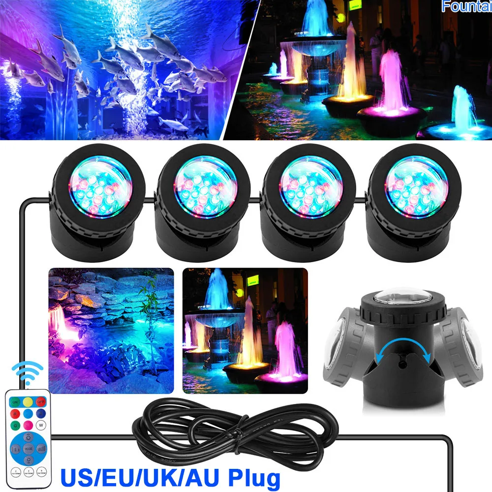 RGB Submersible 1/2/3/4 LED Lights Waterproof IP68 Underwater Fountain Pond Spot Light Dimmable Swimming Pool Landscape Lamp