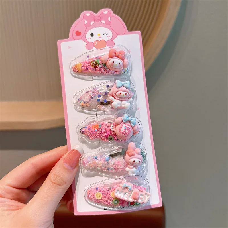 5pcs Sanrio Children's Hairpin Kawaii Hello Kitty My Melody Kuromi Cinnamoroll Anime Cute Girl Hairpin Fringe Accessory Gift