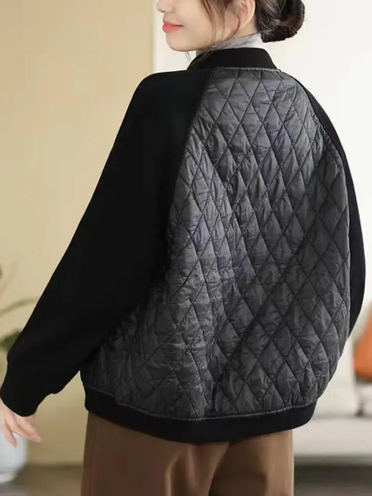 

Women's Thiened Cotton Jaet 2025 New Autumn Winter ort Baseball Sle Patchwork Flattering Fit Diamond Splicing Coat