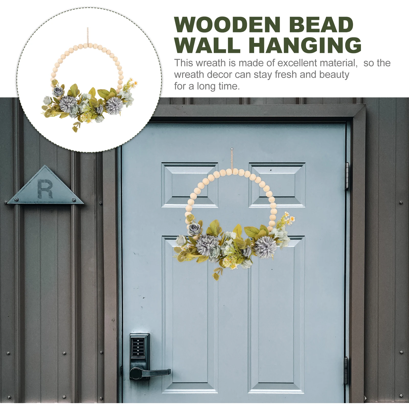 

Faux Wood Bead Simulation Wreath Decorative Spring Hanging Floral Home WeddingVintage Door Sign Front Door Wreath