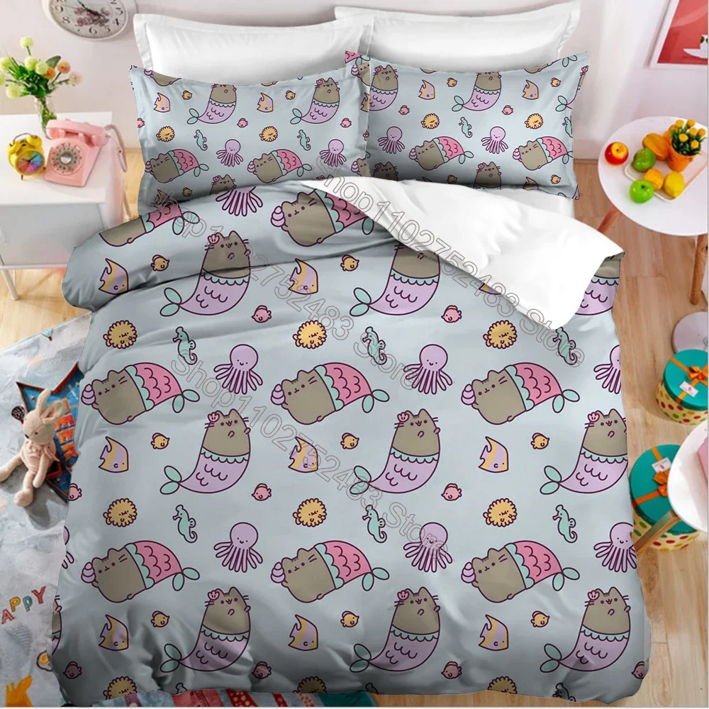 Pusheen Bedding Set Kawaii Pillowcase Quilt Cover  Anime Bedclothes Cartoon Printed Quilt Cover Duvet Child Bedroom Decoration