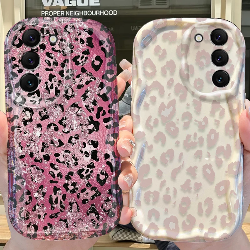 Contrast Pink‑Black Leopard Case for Samsung Galaxy S26 S25 S24 Plus S23 Ultra S22 S21 S20 FE A73 A71 4G A57 A56 A55 5G Cover