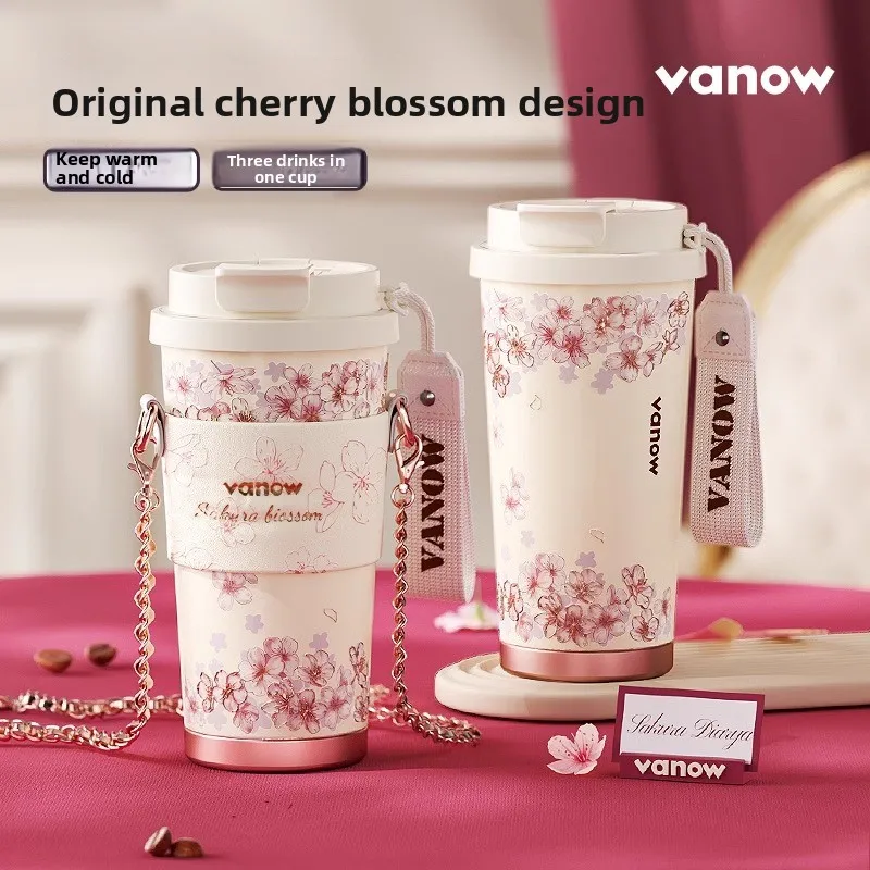 

Vanow Sakura Cerc Insulated Coffee Mug Women's High Aesthetic Value Birthday Gift Carrng Water Cup Gift Box