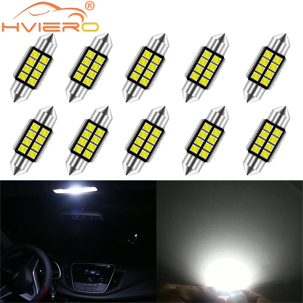 10Pcs Auto Festoon C5W C10W Car Reading LED 31mm 36mm 39mm 41mm 2835 SMD 8Chips Lamps Dome Lantern Interior Lights White DC 12V