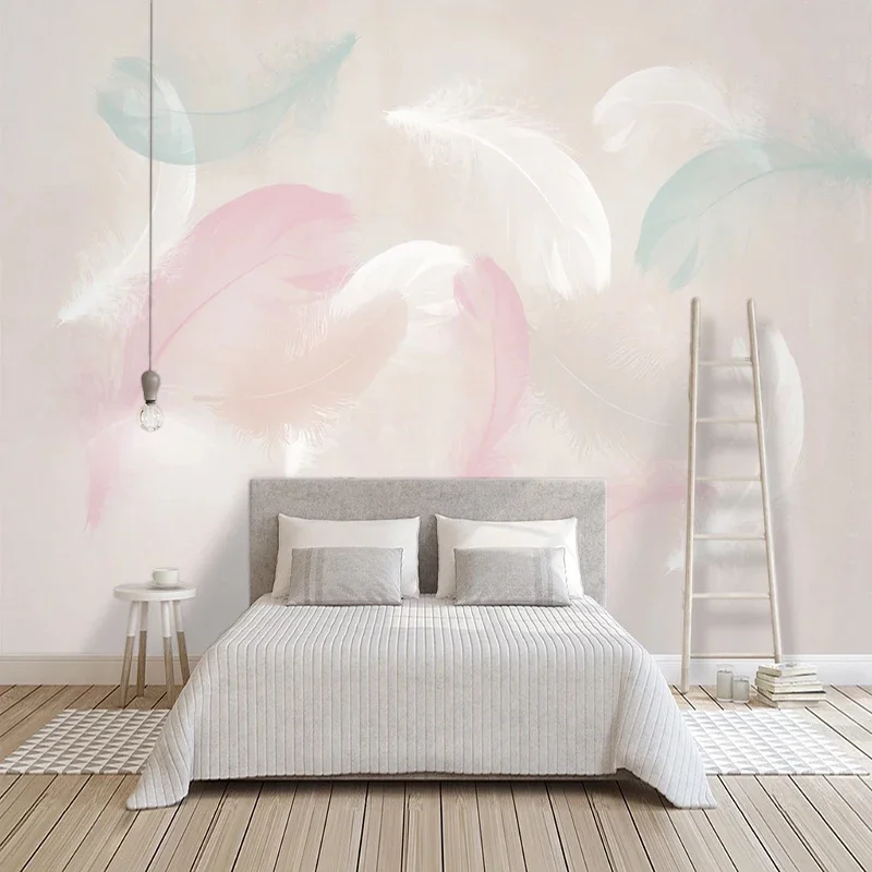 Tela de pared personalizada de cualquier tamaño, murales pequeños y frescos de ensueño con plumas nórdicas, tela de pared impermeable, papel de pared de fondo para sofá y sala de estar